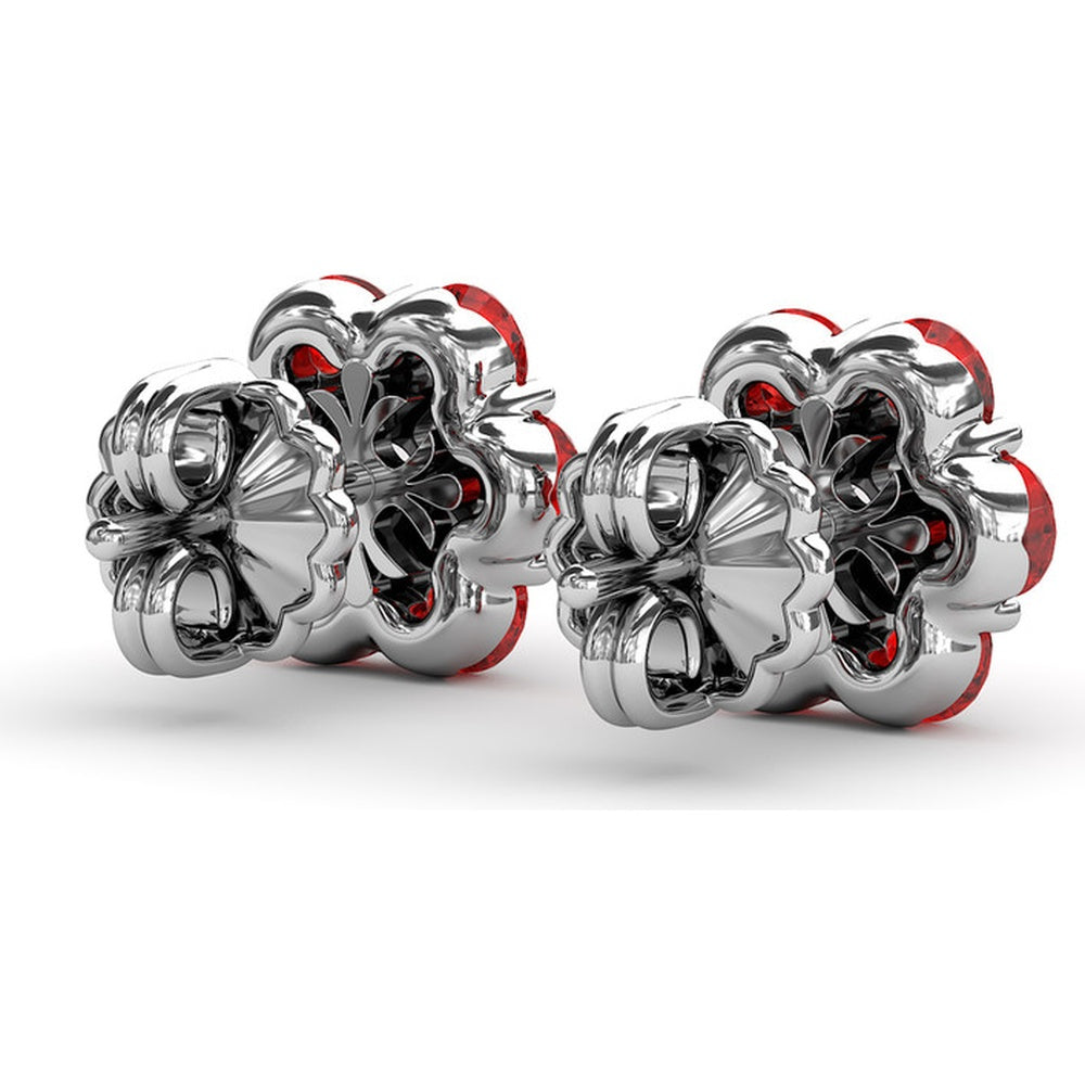 Magnolia Floral Stud Earrings with Prong Set Rubies and a Round Diamond by Fana - 2.64 Carat Total Gemstone Weight