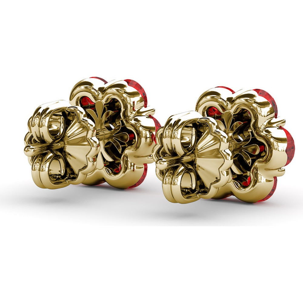 Magnolia Floral Stud Earrings with Prong Set Rubies and a Round Diamond by Fana - 2.64 Carat Total Gemstone Weight