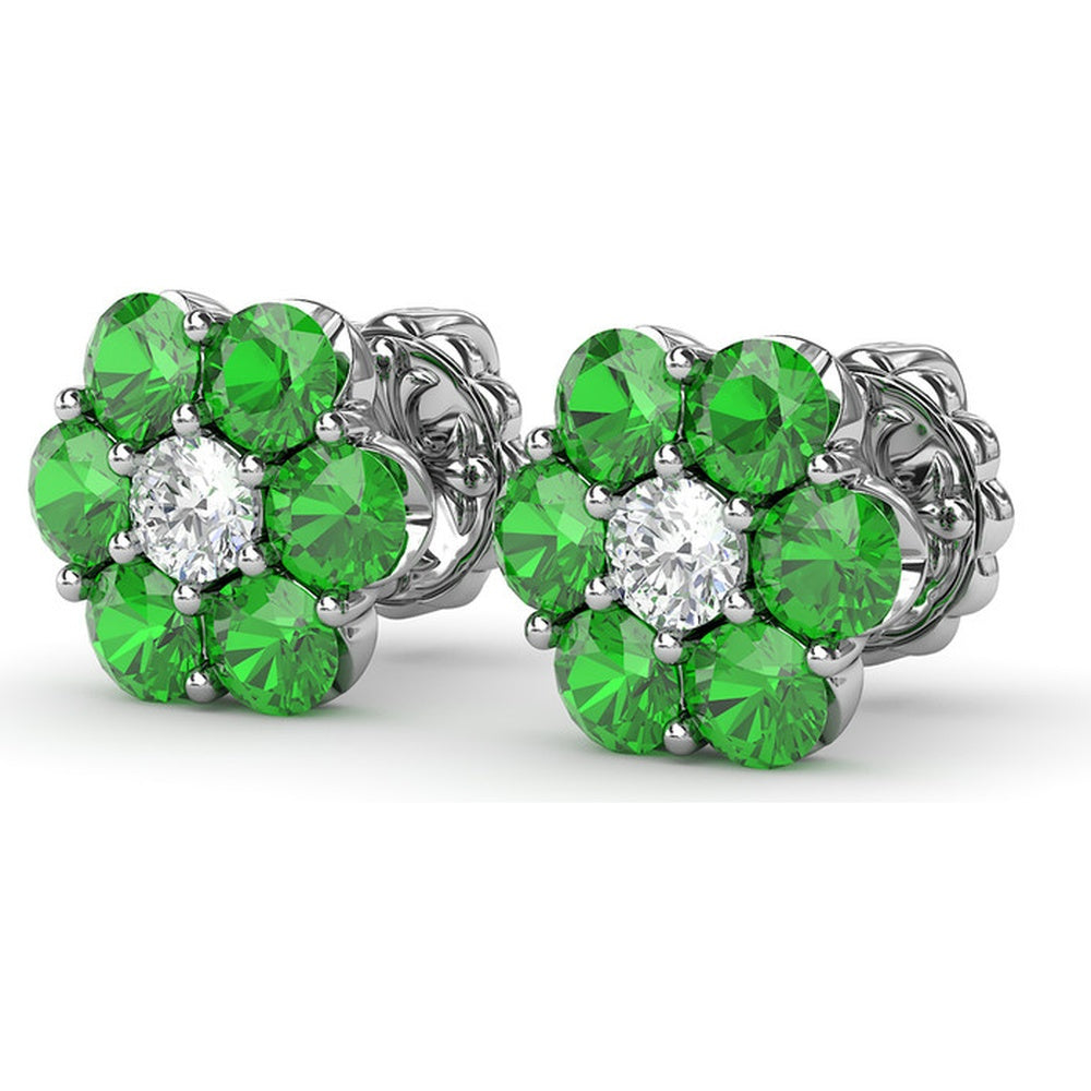 Magnolia Floral Stud Earrings with Round Emeralds and Diamonds by Fana - 2.16 Carat Total Gemstone Weight