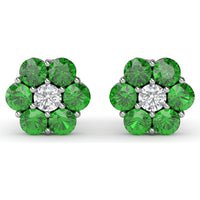 Magnolia Floral Stud Earrings with Round Emeralds and Diamonds by Fana - 2.16 Carat Total Gemstone Weight