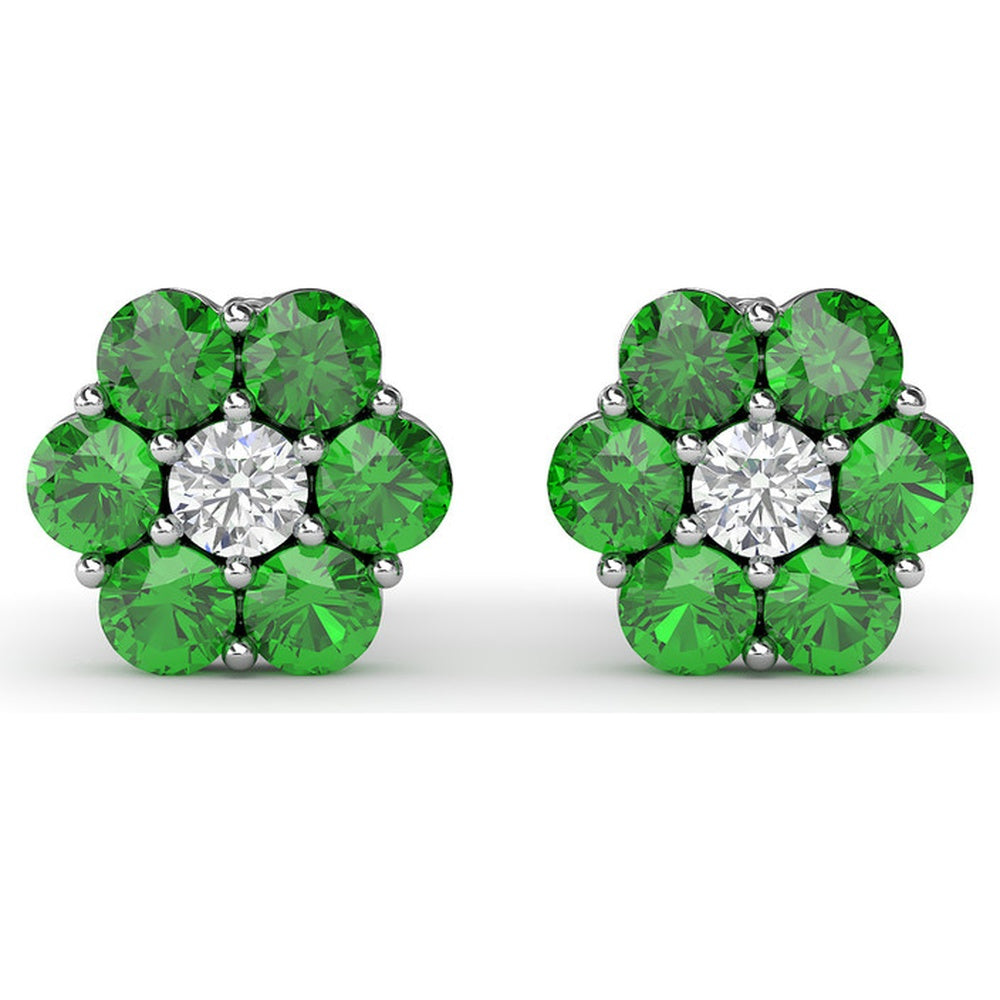 Magnolia Floral Stud Earrings with Round Emeralds and Diamonds by Fana - 2.16 Carat Total Gemstone Weight