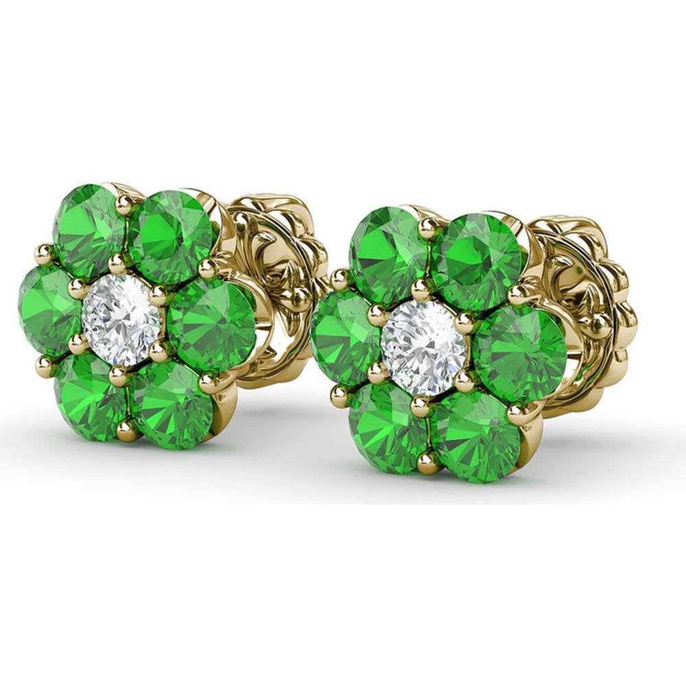 Magnolia Floral Stud Earrings with Round Emeralds and Diamonds by Fana - 2.16 Carat Total Gemstone Weight