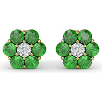 Magnolia Floral Stud Earrings with Round Emeralds and Diamonds by Fana - 2.16 Carat Total Gemstone Weight