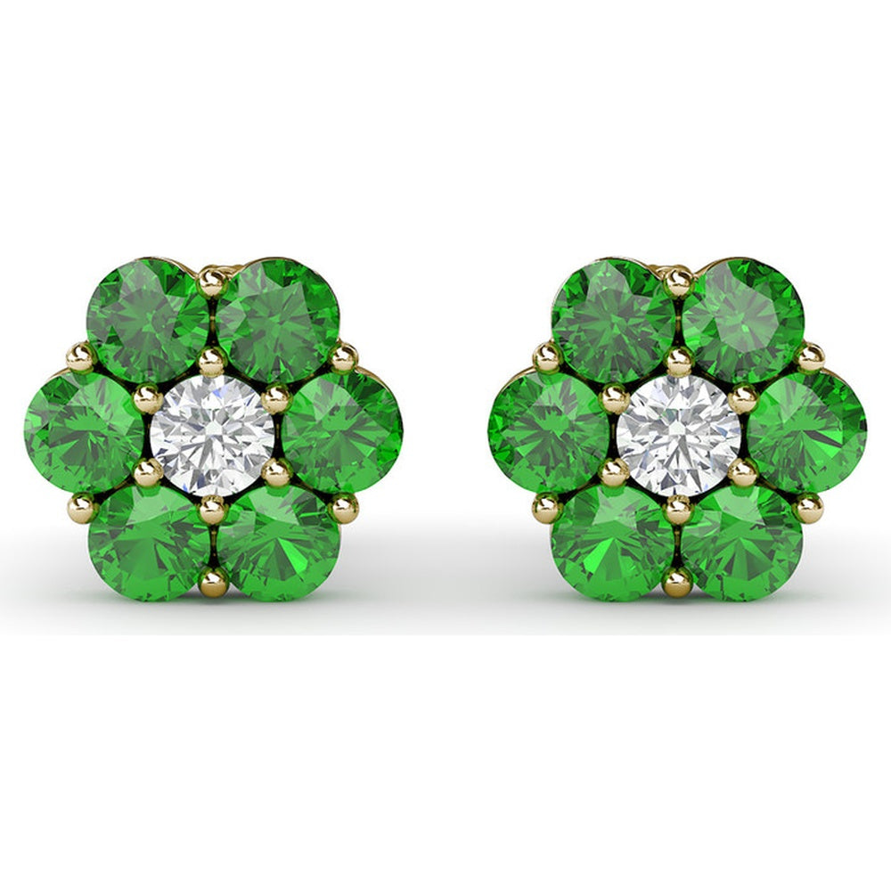 Magnolia Floral Stud Earrings with Round Emeralds and Diamonds by Fana - 2.16 Carat Total Gemstone Weight