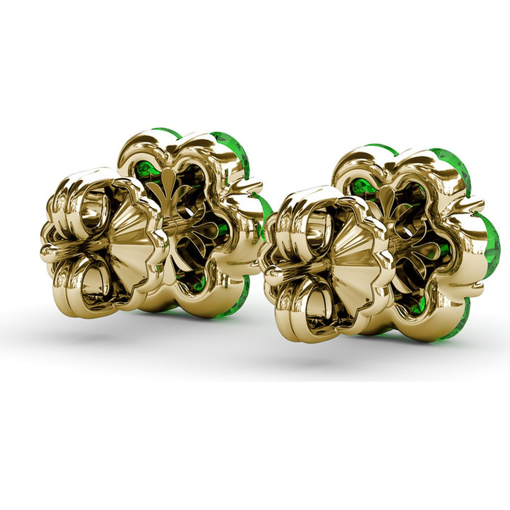 Magnolia Floral Stud Earrings with Round Emeralds and Diamonds by Fana - 2.16 Carat Total Gemstone Weight