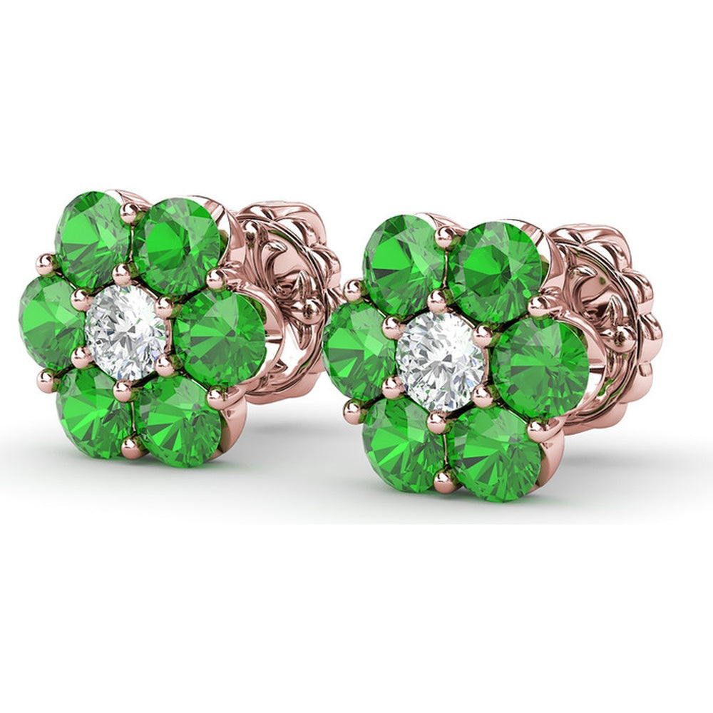 Magnolia Floral Stud Earrings with Round Emeralds and Diamonds by Fana - 2.16 Carat Total Gemstone Weight