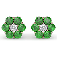 Magnolia Floral Stud Earrings with Round Emeralds and Diamonds by Fana - 2.16 Carat Total Gemstone Weight