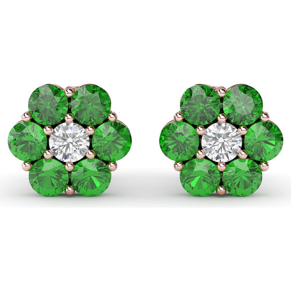Magnolia Floral Stud Earrings with Round Emeralds and Diamonds by Fana - 2.16 Carat Total Gemstone Weight