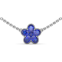 Magnolia Flower Pendant Necklace with Oval Sapphires and Milgrain Border by Fana - 1.34 Carat Total Gemstone Weight