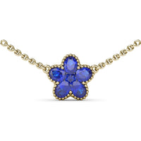Magnolia Flower Pendant Necklace with Oval Sapphires and Milgrain Border by Fana - 1.34 Carat Total Gemstone Weight