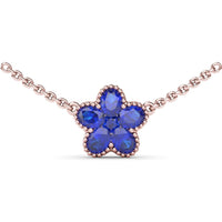 Magnolia Flower Pendant Necklace with Oval Sapphires and Milgrain Border by Fana - 1.34 Carat Total Gemstone Weight