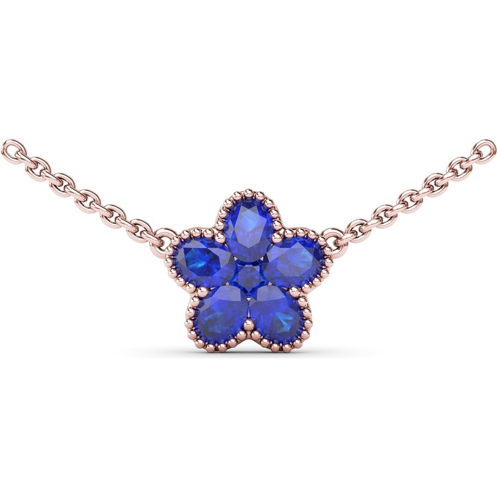 Magnolia Flower Pendant Necklace with Oval Sapphires and Milgrain Border by Fana - 1.34 Carat Total Gemstone Weight