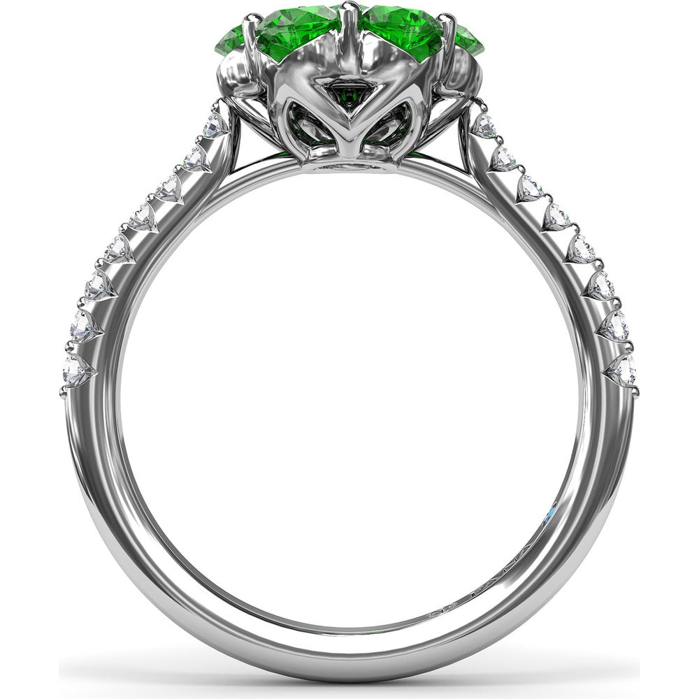 Magnolia Flower Ring with Round Diamond Center and Emerald Petals by Fana - 1.26 Carat Total Gemstone Weight