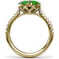 Magnolia Flower Ring with Round Diamond Center and Emerald Petals by Fana - 1.26 Carat Total Gemstone Weight
