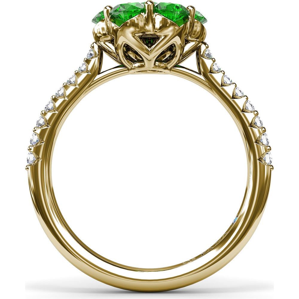 Magnolia Flower Ring with Round Diamond Center and Emerald Petals by Fana - 1.26 Carat Total Gemstone Weight