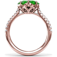 Magnolia Flower Ring with Round Diamond Center and Emerald Petals by Fana - 1.26 Carat Total Gemstone Weight