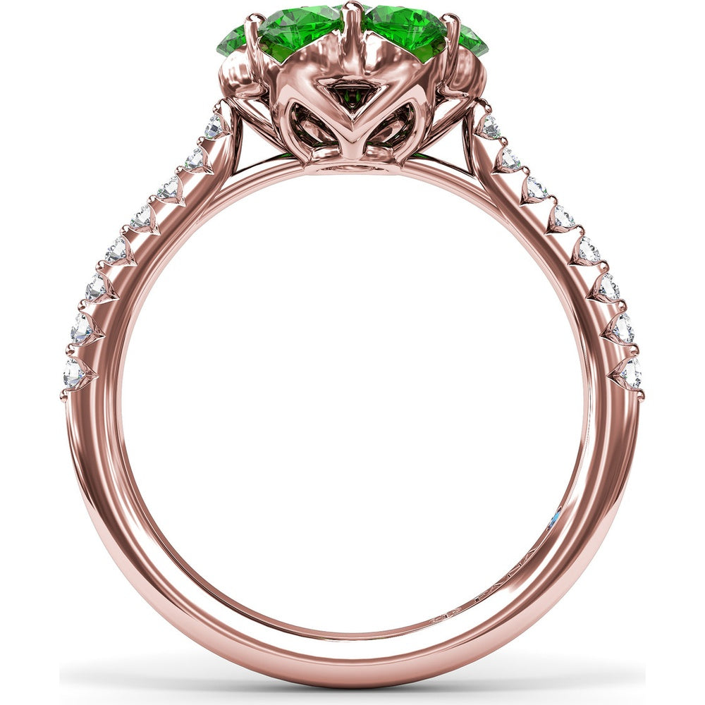 Magnolia Flower Ring with Round Diamond Center and Emerald Petals by Fana - 1.26 Carat Total Gemstone Weight