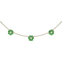 Magnolia Flower Station Necklace with Pavé Diamond Centers and Round Emeralds by Fana - 3.24 Carat Total Gemstone Weight