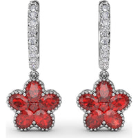 Magnolia Huggie Hoop Earrings with Oval Rubies and Pavé Diamonds by Fana - 2.88 Carat Total Gemstone Weight