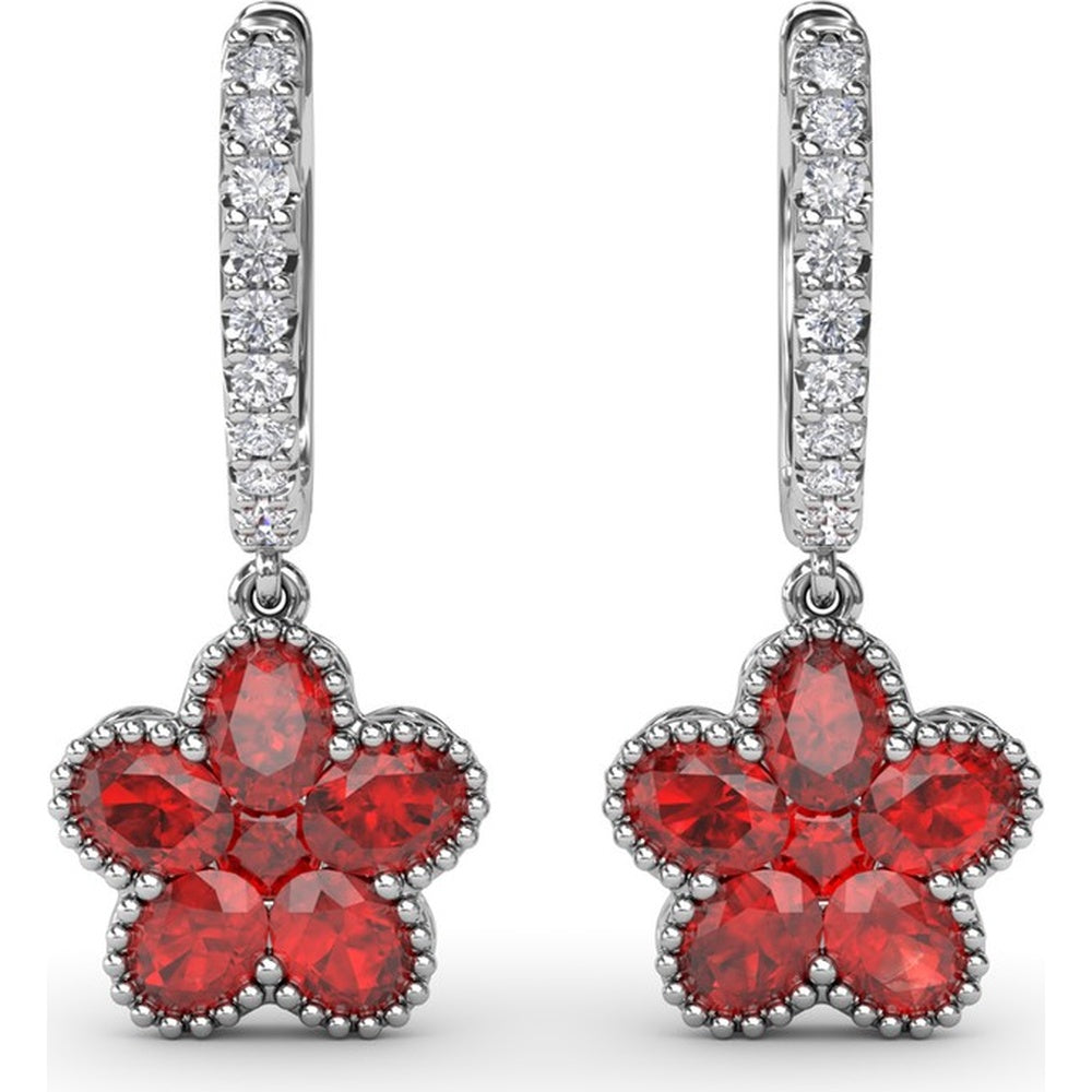 Magnolia Huggie Hoop Earrings with Oval Rubies and Pavé Diamonds by Fana - 2.88 Carat Total Gemstone Weight