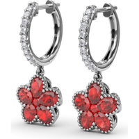 Magnolia Huggie Hoop Earrings with Oval Rubies and Pavé Diamonds by Fana - 2.88 Carat Total Gemstone Weight