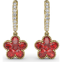 Magnolia Huggie Hoop Earrings with Oval Rubies and Pavé Diamonds by Fana - 2.88 Carat Total Gemstone Weight