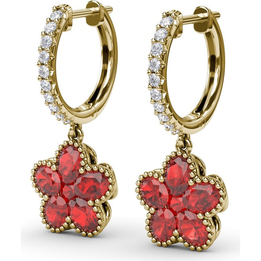 Magnolia Huggie Hoop Earrings with Oval Rubies and Pavé Diamonds by Fana - 2.88 Carat Total Gemstone Weight