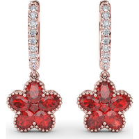 Magnolia Huggie Hoop Earrings with Oval Rubies and Pavé Diamonds by Fana - 2.88 Carat Total Gemstone Weight