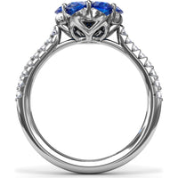 Magnolia Inspired Ring with Round Sapphire Petals, Diamond Center and Pavé Band by Fana - 1.50 Carat Total Gemstone Weight