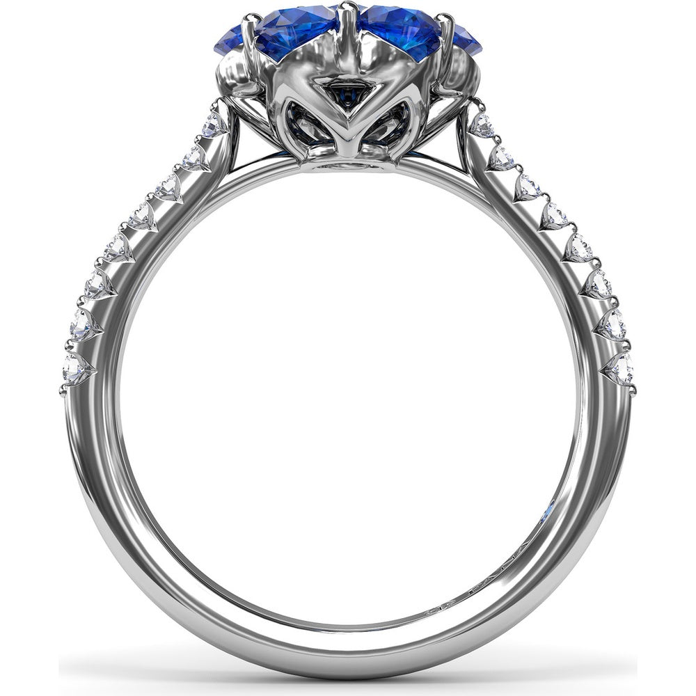 Magnolia Inspired Ring with Round Sapphire Petals, Diamond Center and Pavé Band by Fana - 1.50 Carat Total Gemstone Weight