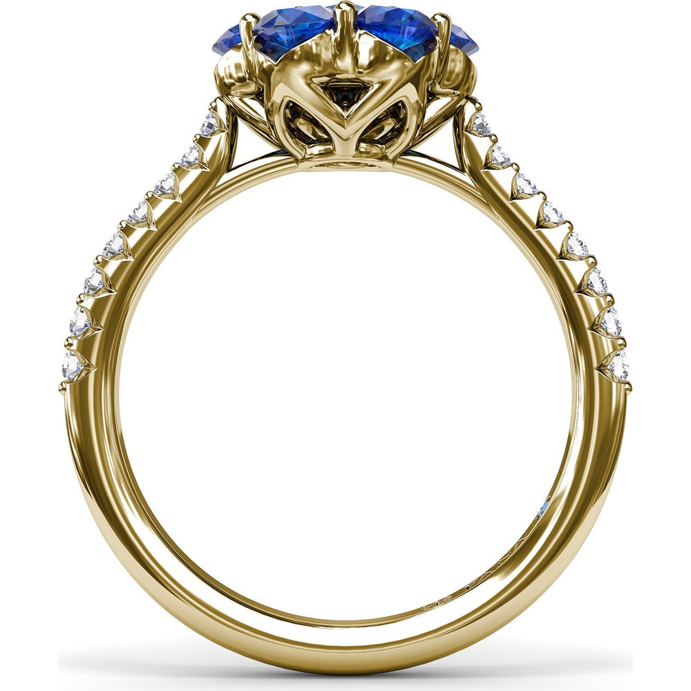 Magnolia Inspired Ring with Round Sapphire Petals, Diamond Center and Pavé Band by Fana - 1.50 Carat Total Gemstone Weight