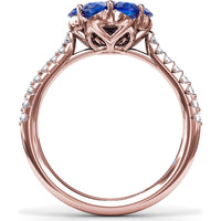 Magnolia Inspired Ring with Round Sapphire Petals, Diamond Center and Pavé Band by Fana - 1.50 Carat Total Gemstone Weight