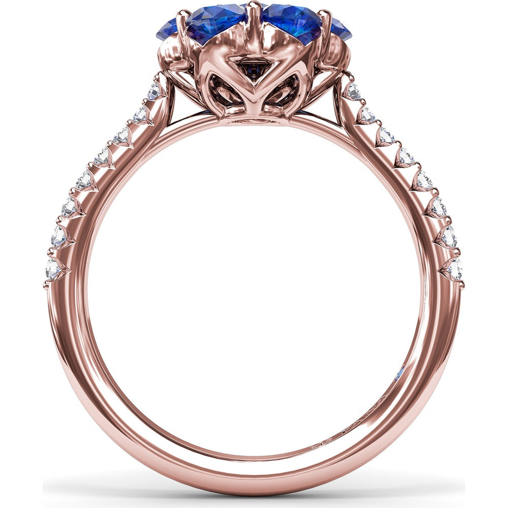 Magnolia Inspired Ring with Round Sapphire Petals, Diamond Center and Pavé Band by Fana - 1.50 Carat Total Gemstone Weight