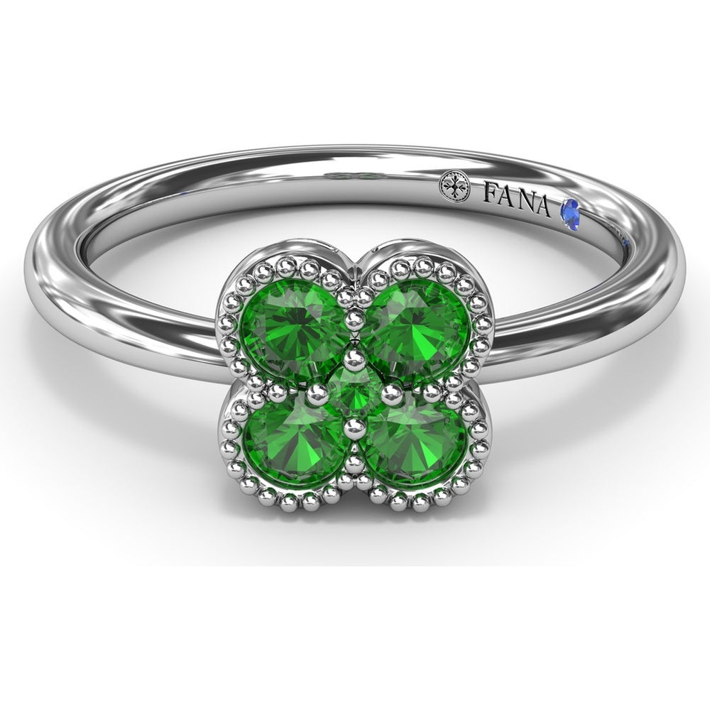 Magnolia Milgrain Ring with 0.44 Carat Round Emerald Floral Cluster by Fana
