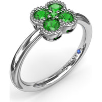 Magnolia Milgrain Ring with 0.44 Carat Round Emerald Floral Cluster by Fana