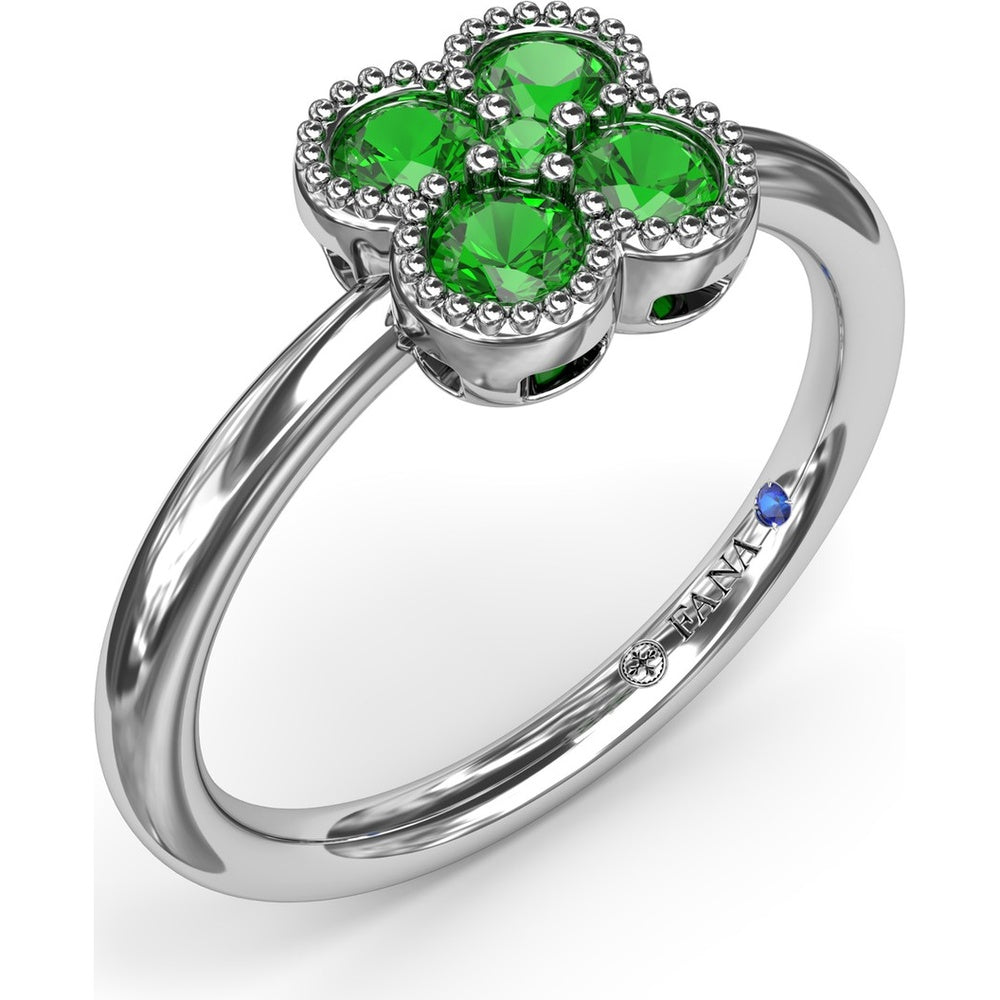 Magnolia Milgrain Ring with 0.44 Carat Round Emerald Floral Cluster by Fana