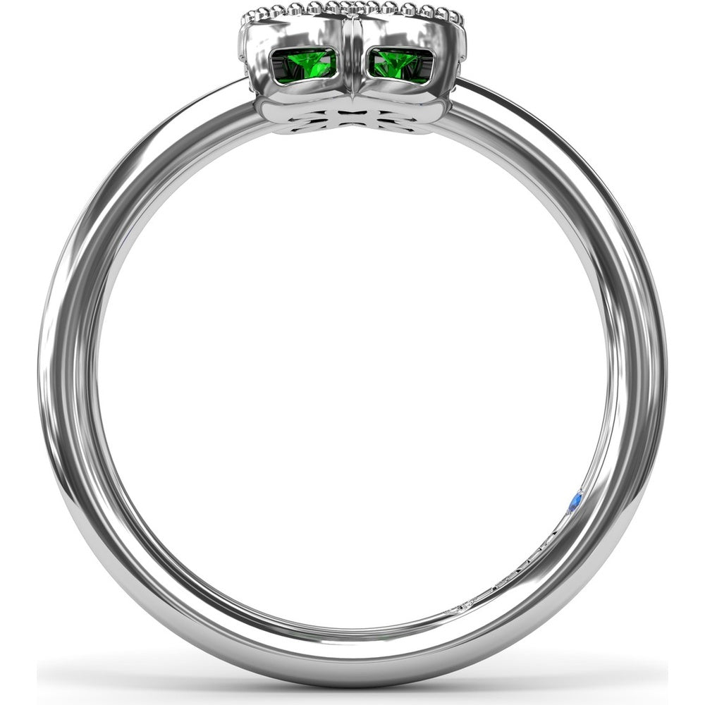 Magnolia Milgrain Ring with 0.44 Carat Round Emerald Floral Cluster by Fana