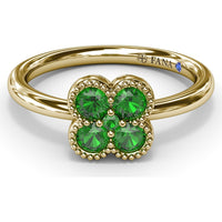 Magnolia Milgrain Ring with 0.44 Carat Round Emerald Floral Cluster by Fana