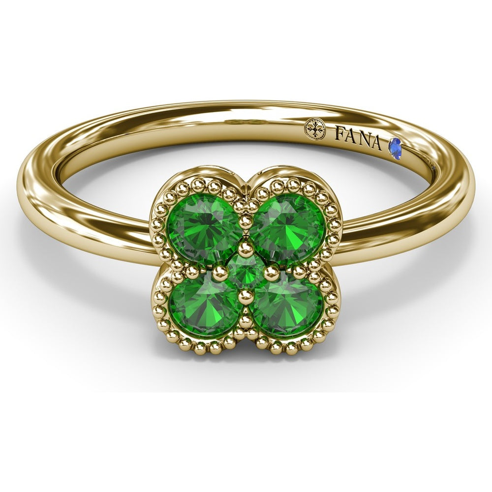 Magnolia Milgrain Ring with 0.44 Carat Round Emerald Floral Cluster by Fana