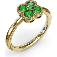 Magnolia Milgrain Ring with 0.44 Carat Round Emerald Floral Cluster by Fana