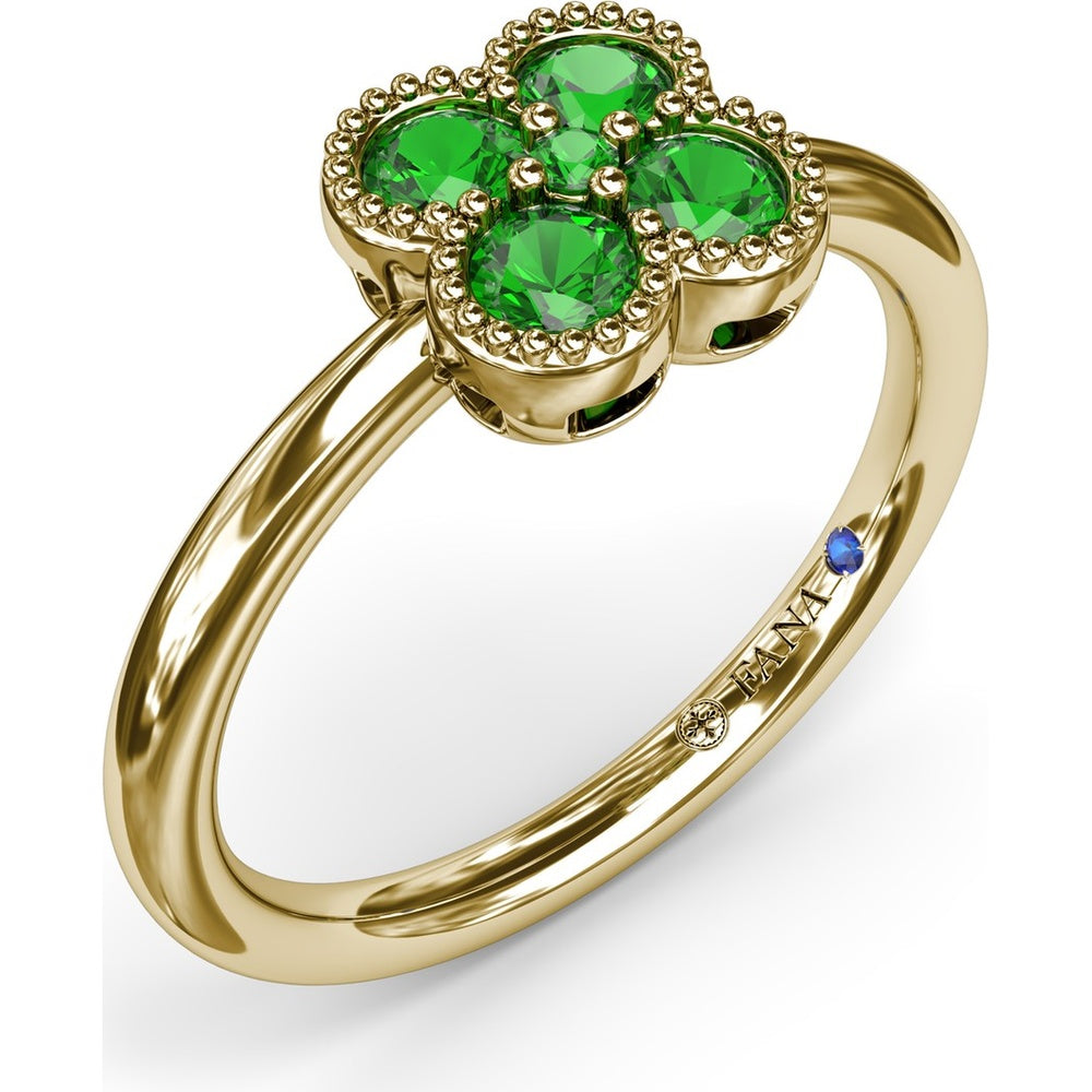 Magnolia Milgrain Ring with 0.44 Carat Round Emerald Floral Cluster by Fana