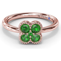 Magnolia Milgrain Ring with 0.44 Carat Round Emerald Floral Cluster by Fana