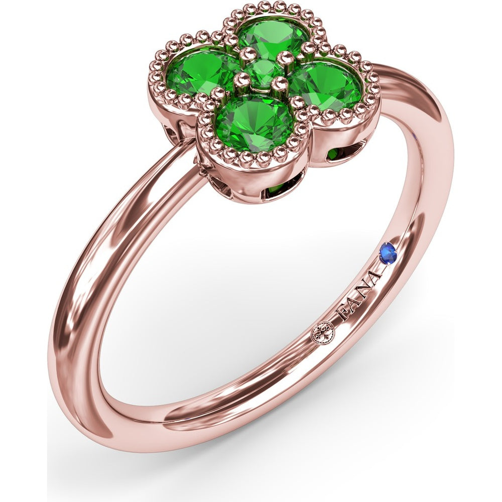 Magnolia Milgrain Ring with 0.44 Carat Round Emerald Floral Cluster by Fana