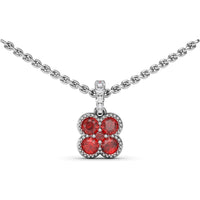 Magnolia Milgrain Ruby Pendant with Four Round Rubies by Fana - 0.58 Carat Total Ruby Weight