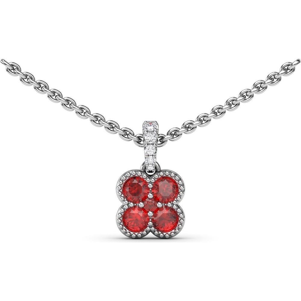 Magnolia Milgrain Ruby Pendant with Four Round Rubies by Fana - 0.58 Carat Total Ruby Weight