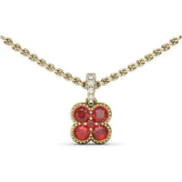 Magnolia Milgrain Ruby Pendant with Four Round Rubies by Fana - 0.58 Carat Total Ruby Weight