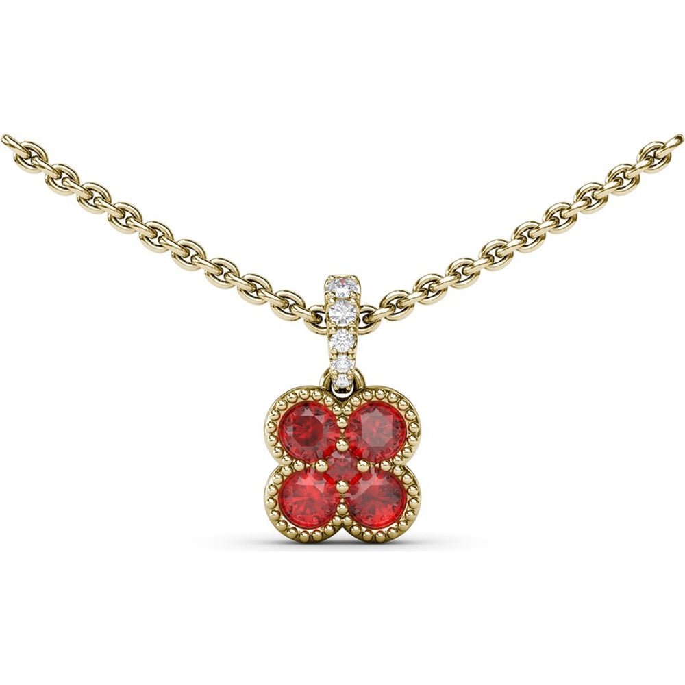 Magnolia Milgrain Ruby Pendant with Four Round Rubies by Fana - 0.58 Carat Total Ruby Weight