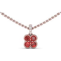 Magnolia Milgrain Ruby Pendant with Four Round Rubies by Fana - 0.58 Carat Total Ruby Weight
