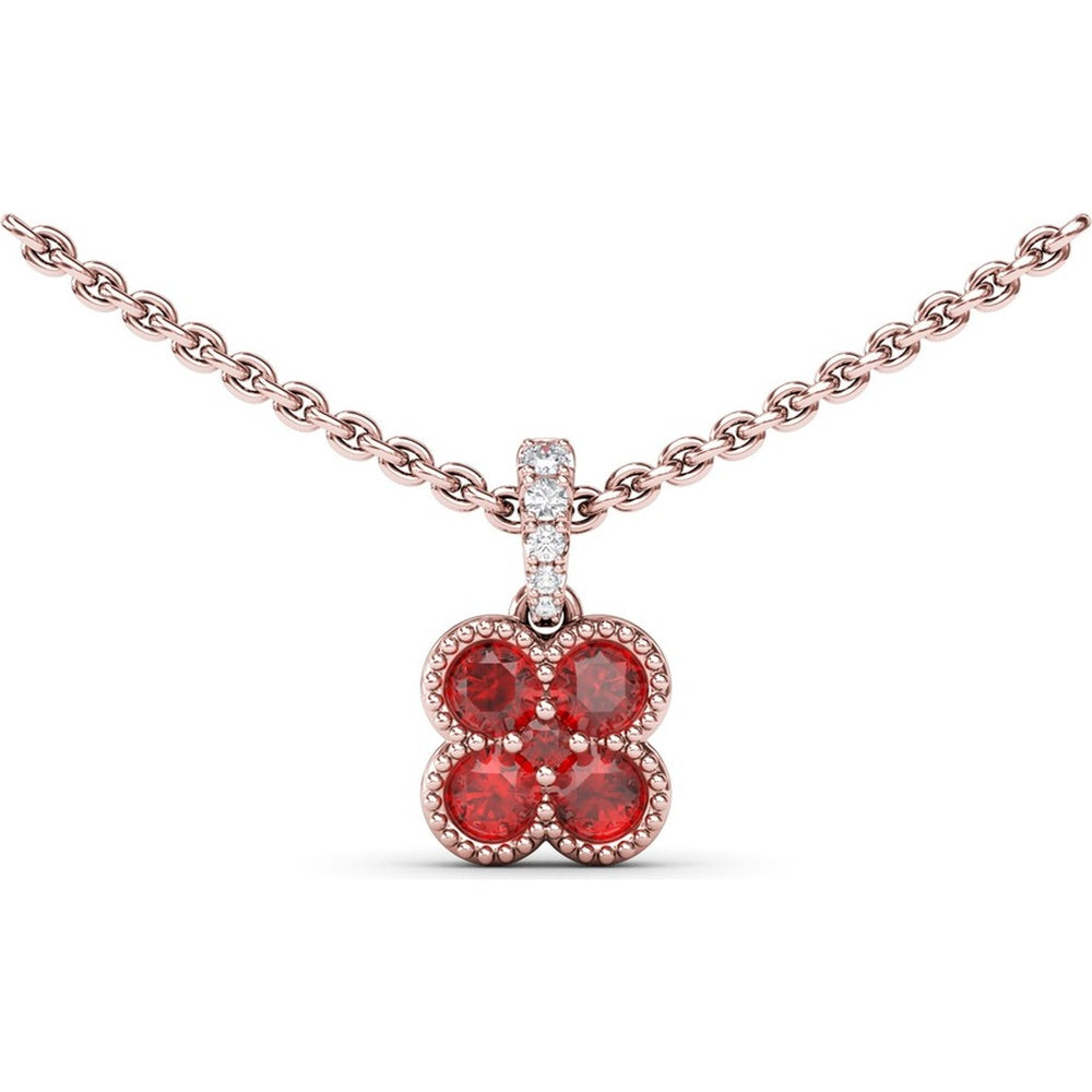 Magnolia Milgrain Ruby Pendant with Four Round Rubies by Fana - 0.58 Carat Total Ruby Weight