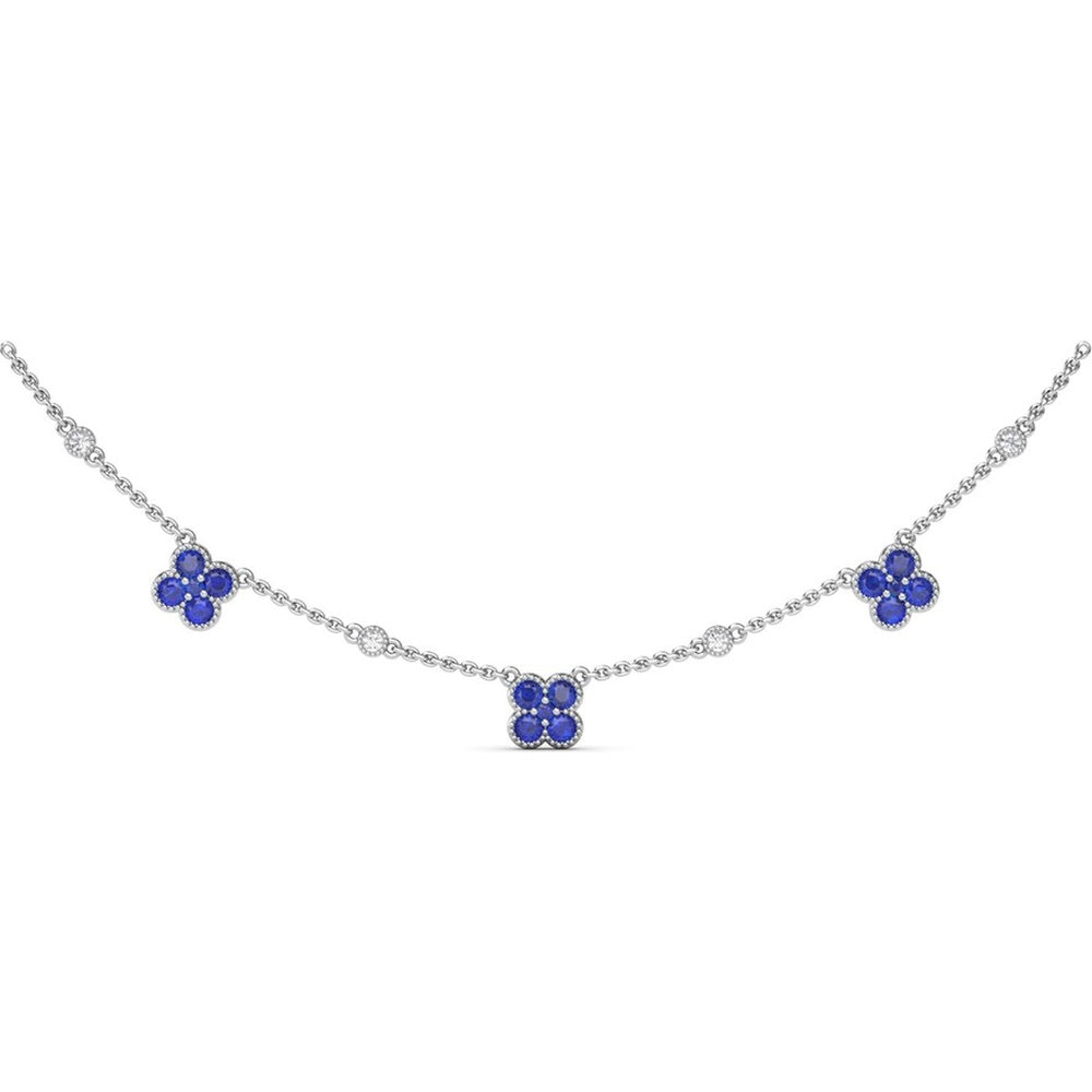 Magnolia Necklace with Round Sapphire Floral Stations and Diamond Accents by Fana - 1.14 Carat Total Gemstone Weight